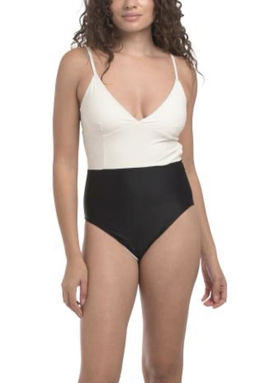 NWT Summersalt Two Toned White Black V Neck Retro One Piece Swimsuit Colorblock